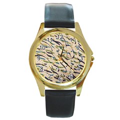 Abstract Pattern Freestyle Painting Round Gold Metal Watch by Wegoenart