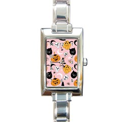 Pumpkin Cat Pattern Skull Rectangle Italian Charm Watch by Wegoenart