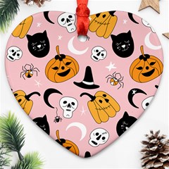 Pumpkin Cat Pattern Skull Ornament (heart) by Wegoenart