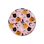 Pumpkin Cat Pattern Skull Rubber Coaster (Round) Front