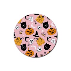 Pumpkin Cat Pattern Skull Rubber Round Coaster (4 Pack) by Wegoenart