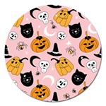 Pumpkin Cat Pattern Skull Magnet 5  (Round) Front