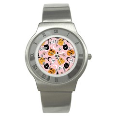 Pumpkin Cat Pattern Skull Stainless Steel Watch