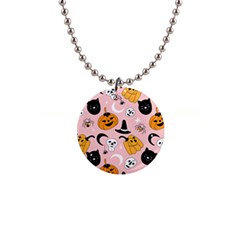 Pumpkin Cat Pattern Skull 1  Button Necklace