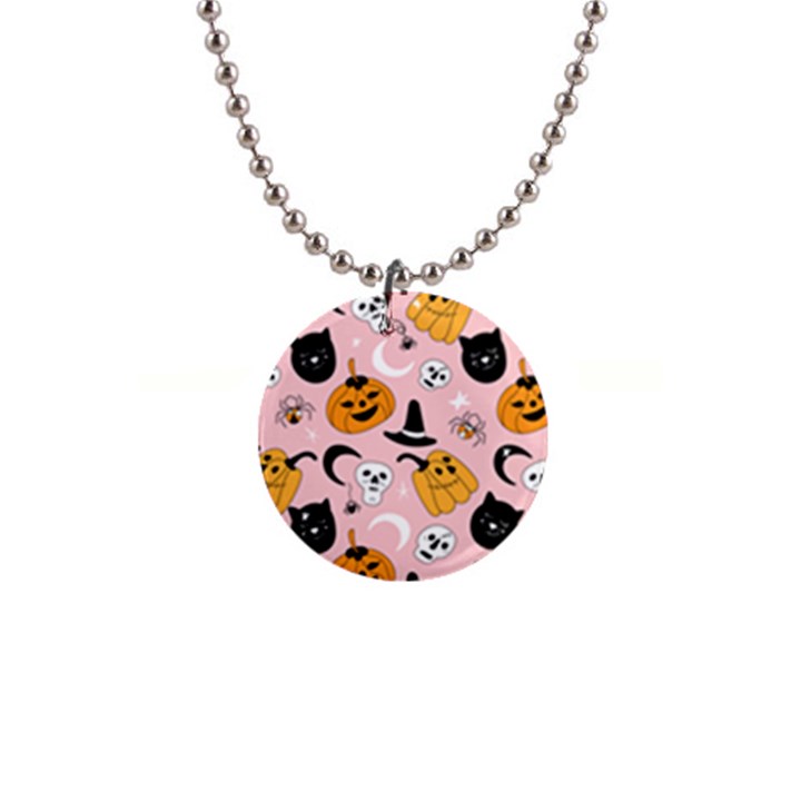 Pumpkin Cat Pattern Skull 1  Button Necklace