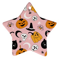 Pumpkin Cat Pattern Skull Star Ornament (two Sides) by Wegoenart