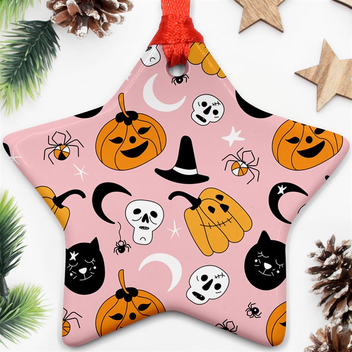 Pumpkin Cat Pattern Skull Star Ornament (Two Sides)