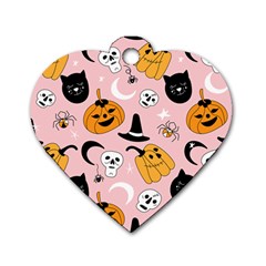 Pumpkin Cat Pattern Skull Dog Tag Heart (one Side) by Wegoenart