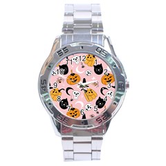 Pumpkin Cat Pattern Skull Stainless Steel Analogue Watch