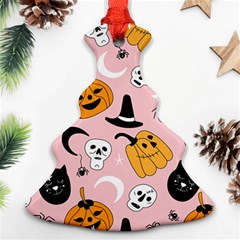 Pumpkin Cat Pattern Skull Ornament (christmas Tree)  by Wegoenart