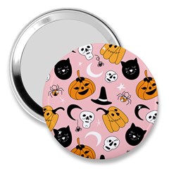 Pumpkin Cat Pattern Skull 3  Handbag Mirrors