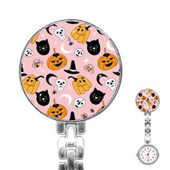 Pumpkin Cat Pattern Skull Stainless Steel Nurses Watch