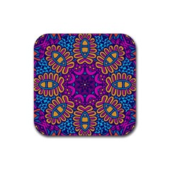 Mandala Rosette Floral Pattern Rubber Coaster (square) by Wegoenart