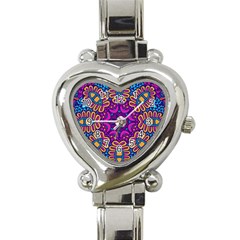 Mandala Rosette Floral Pattern Heart Italian Charm Watch by Wegoenart