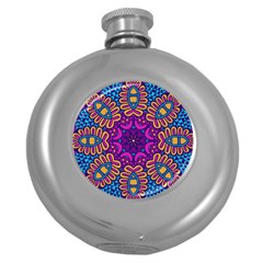 Mandala Rosette Floral Pattern Round Hip Flask (5 Oz) by Wegoenart