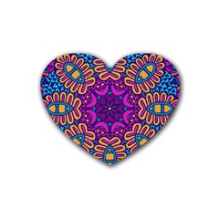 Mandala Rosette Floral Pattern Rubber Coaster (heart) by Wegoenart