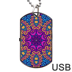 Mandala Rosette Floral Pattern Dog Tag Usb Flash (one Side) by Wegoenart