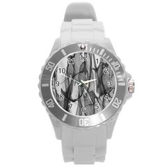 Abstract-black White (1) Round Plastic Sport Watch (l)