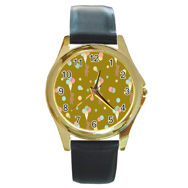 Bear 3 Round Gold Metal Watch