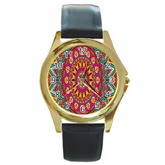 Buddhist Mandala Round Gold Metal Watch by nateshop