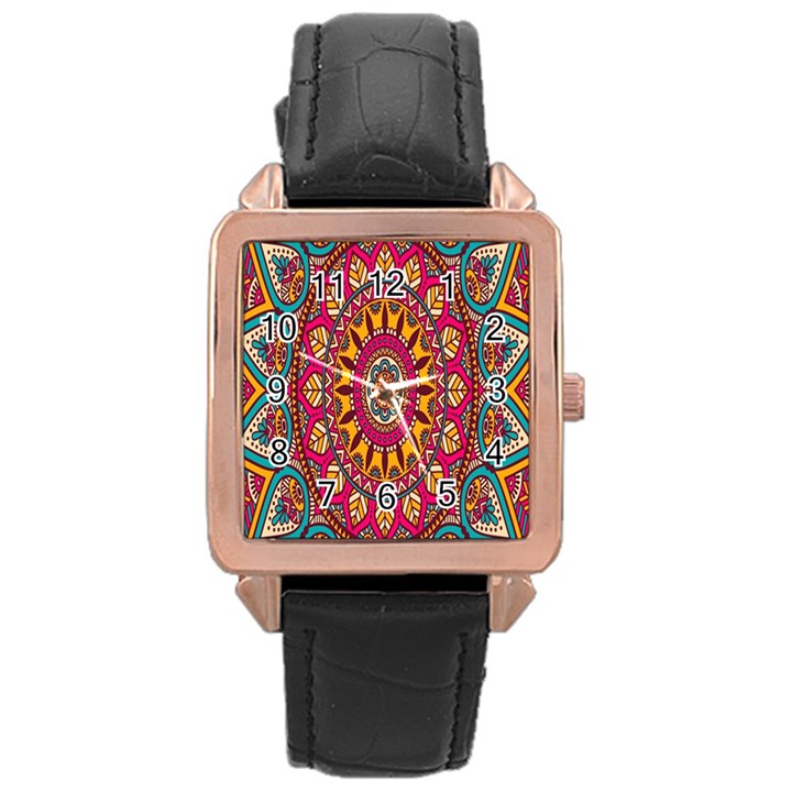 Buddhist Mandala Rose Gold Leather Watch 