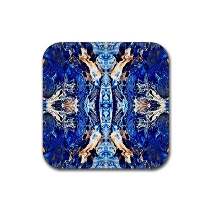 Cobalt on gold symmetry Rubber Coaster (Square)