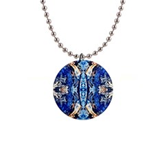 Cobalt On Gold Symmetry 1  Button Necklace by kaleidomarblingart