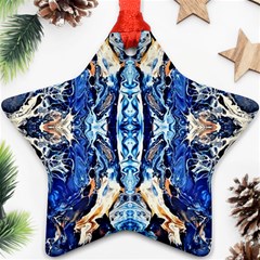 Cobalt On Gold Symmetry Star Ornament (two Sides) by kaleidomarblingart