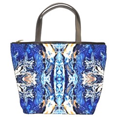 Cobalt On Gold Symmetry Bucket Bag by kaleidomarblingart