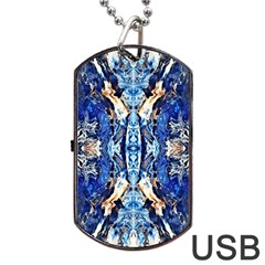 Cobalt On Gold Symmetry Dog Tag Usb Flash (two Sides) by kaleidomarblingart