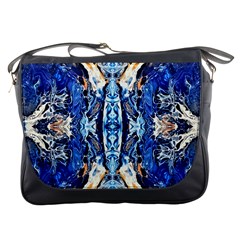 Cobalt On Gold Symmetry Messenger Bag by kaleidomarblingart