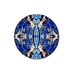 Cobalt On Gold Symmetry Rubber Round Coaster (4 Pack) by kaleidomarblingart