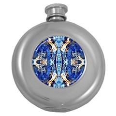 Cobalt On Gold Symmetry Round Hip Flask (5 Oz) by kaleidomarblingart