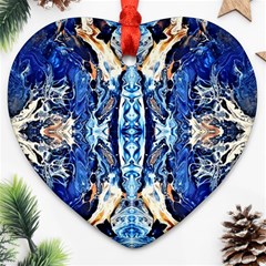 Cobalt On Gold Symmetry Heart Ornament (two Sides) by kaleidomarblingart