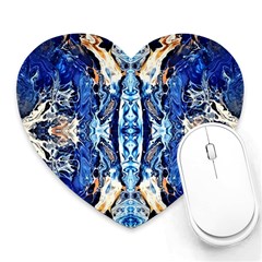 Cobalt On Gold Symmetry Heart Mousepads by kaleidomarblingart