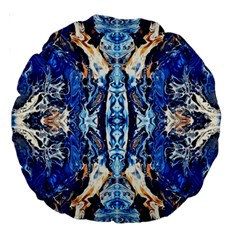 Cobalt On Gold Symmetry Large 18  Premium Round Cushions by kaleidomarblingart