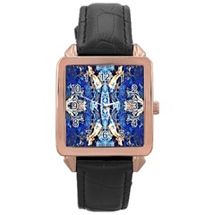 Cobalt On Gold Symmetry Rose Gold Leather Watch  by kaleidomarblingart