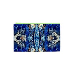 Cobalt On Gold Symmetry Cosmetic Bag (xs) by kaleidomarblingart