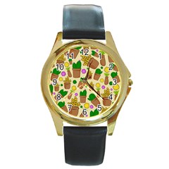 Cactus Round Gold Metal Watch by nateshop