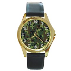 Camouflage-1 Round Gold Metal Watch by nateshop