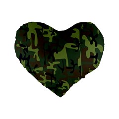 Camouflage-1 Standard 16  Premium Flano Heart Shape Cushions by nateshop