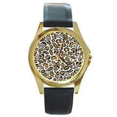 Cheetah Round Gold Metal Watch by nateshop