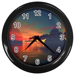 Digital Art Artwork Fantasy Landscape Sky Nature Wall Clock (black) by danenraven