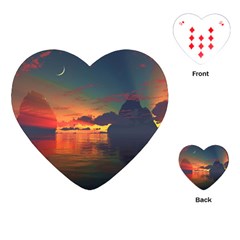 Digital Art Artwork Fantasy Landscape Sky Nature Playing Cards Single Design (Heart)