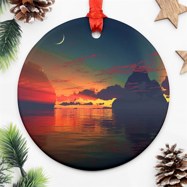 Digital Art Artwork Fantasy Landscape Sky Nature Round Ornament (Two Sides)