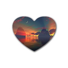 Digital Art Artwork Fantasy Landscape Sky Nature Rubber Heart Coaster (4 pack)