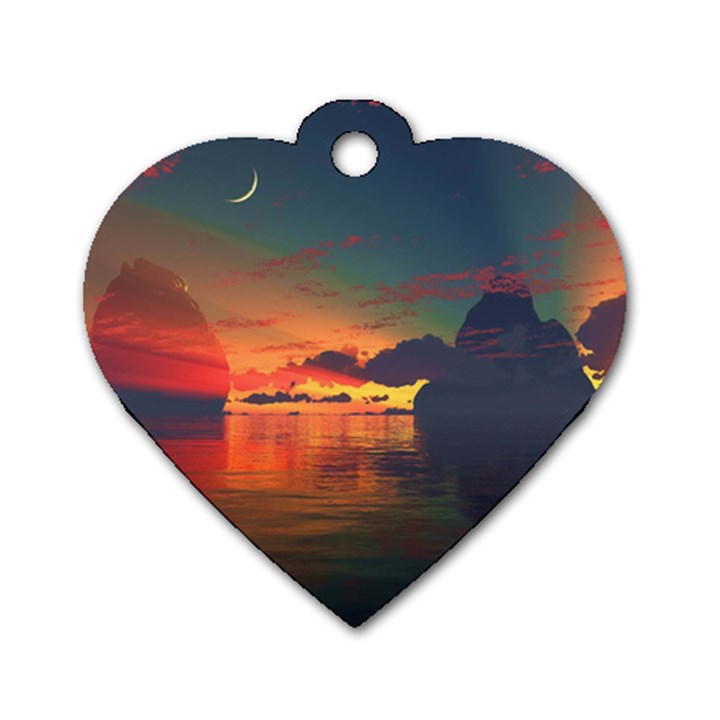 Digital Art Artwork Fantasy Landscape Sky Nature Dog Tag Heart (Two Sides)