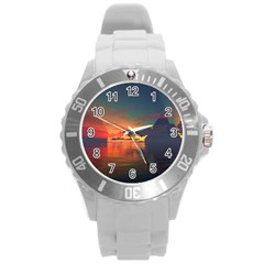 Digital Art Artwork Fantasy Landscape Sky Nature Round Plastic Sport Watch (L)