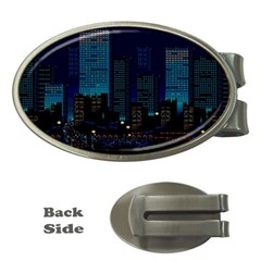 City Building Pixel Art Vaporwave Money Clips (oval)  by danenraven