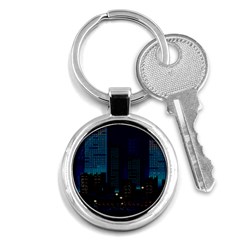 City Building Pixel Art Vaporwave Key Chain (round) by danenraven